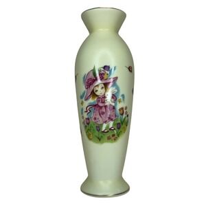 Vintage Lefton Porcelain‎ Vase Girl  Bunny Flowers Easter Decor Ivory Gold 8209